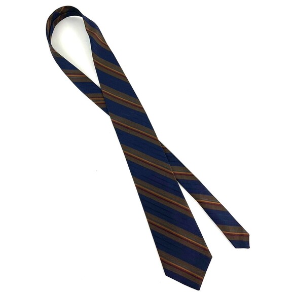 HICKEY FREEMAN Mens Woven 100% Silk Neck Tie  STRIPED Navy Blue/Brown/Gold/Red - Picture 4 of 9